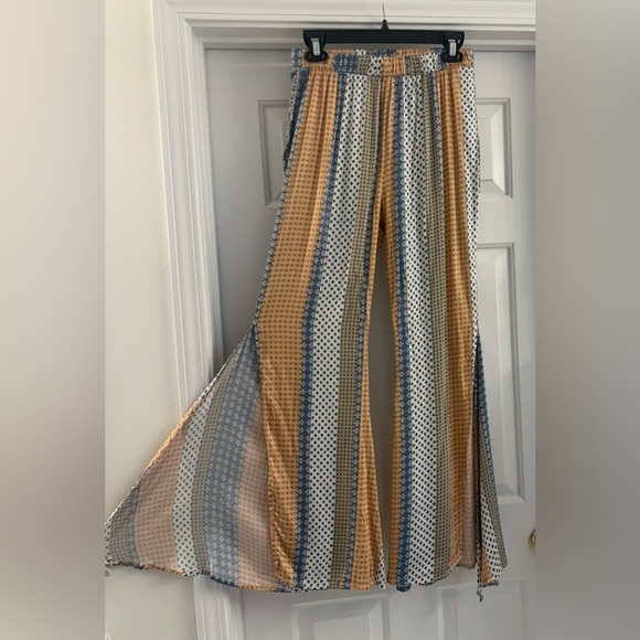 Dress Up Bohemian Wide Leg Pants Colored stripes Size Large - Picture 1 of 7